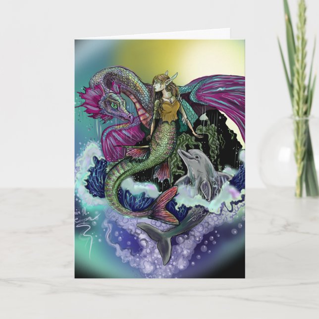 Mermaid&Dolphin~greeting card (Front)