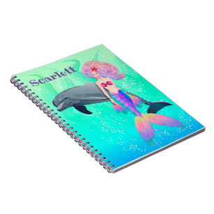 Mermaid & Dolphin Underwater Watercolor Painting N Notebook