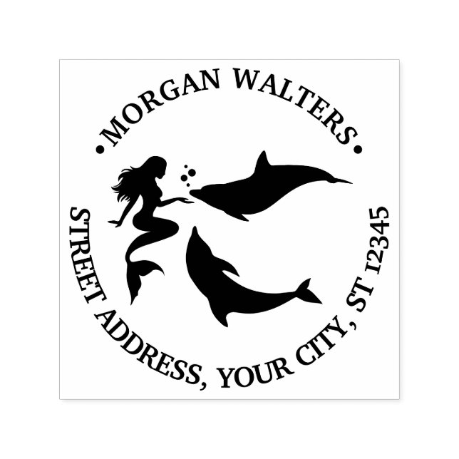 Mermaid, Dolphins Silhouette Name Return Address Self-inking Stamp (Design)