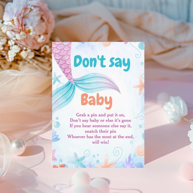 Mermaid  Don't Say Baby Baby Shower Game sign (Creator Uploaded)