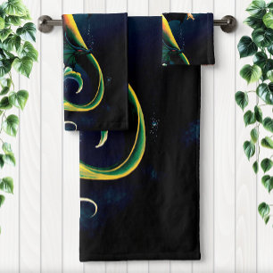 Mermaid Dragon Fantasy Blue Bath Towel Set