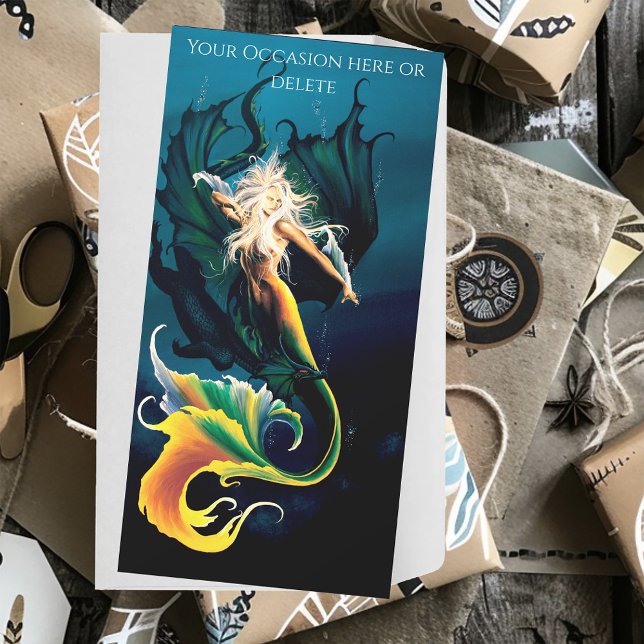 Mermaid Dragon Fantasy Blue Holiday Card (Creator Uploaded)