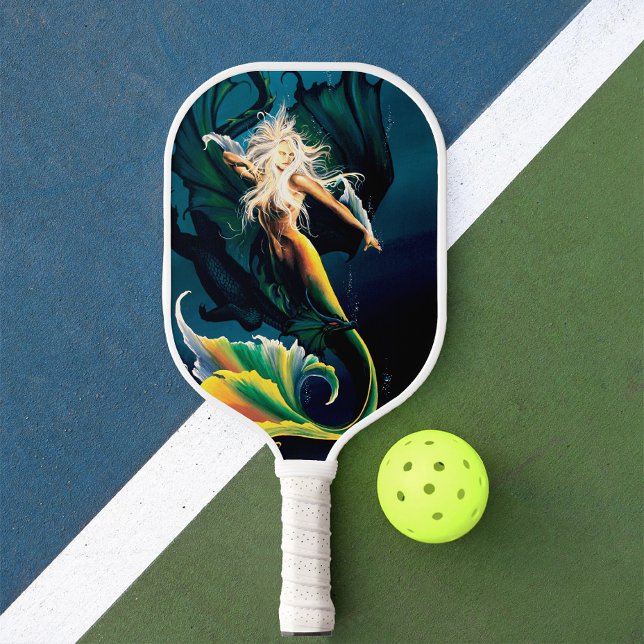 Mermaid Dragon Fantasy Blue Pickleball Paddle (Creator Uploaded)