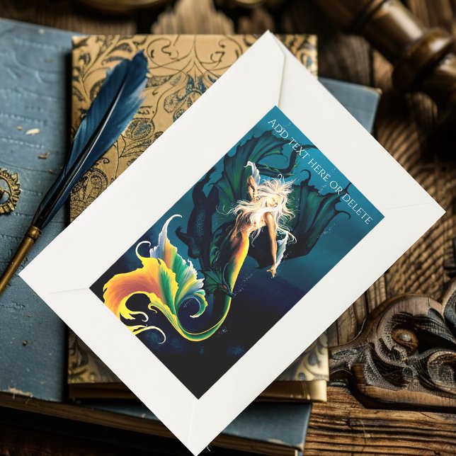 Mermaid Dragon Fantasy Blue Rectangular Sticker (Creator Uploaded)