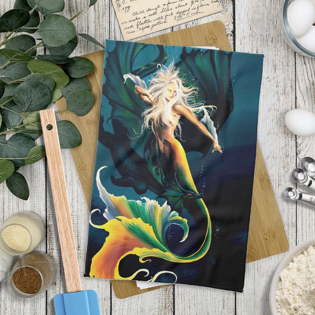 Mermaid Dragon Fantasy Blue Tea Towel (Creator Uploaded)