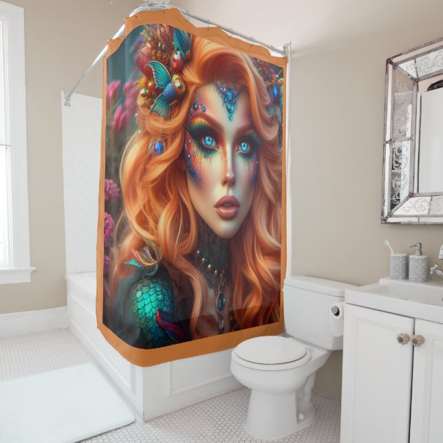 Mermaid drawing shower curtain (In Situ)