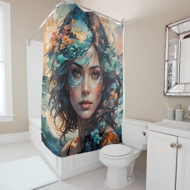 Mermaid drawing shower curtain (In Situ)
