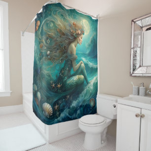 Mermaid drawing shower curtain