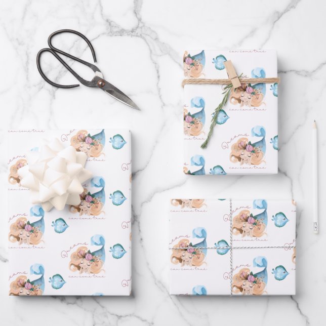 Mermaid Dreams Can Come True Wrapping Paper Set (Front)