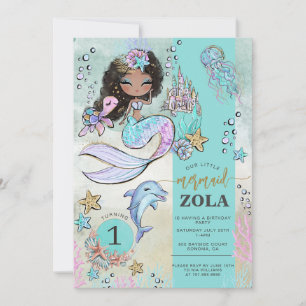 Mermaid Editable Under The Sea 1st Birthday  Invitation