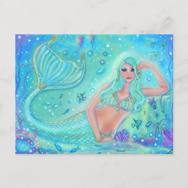 Mermaid Eira with tropical fish by Renee Lavoie   Postcard (Front)