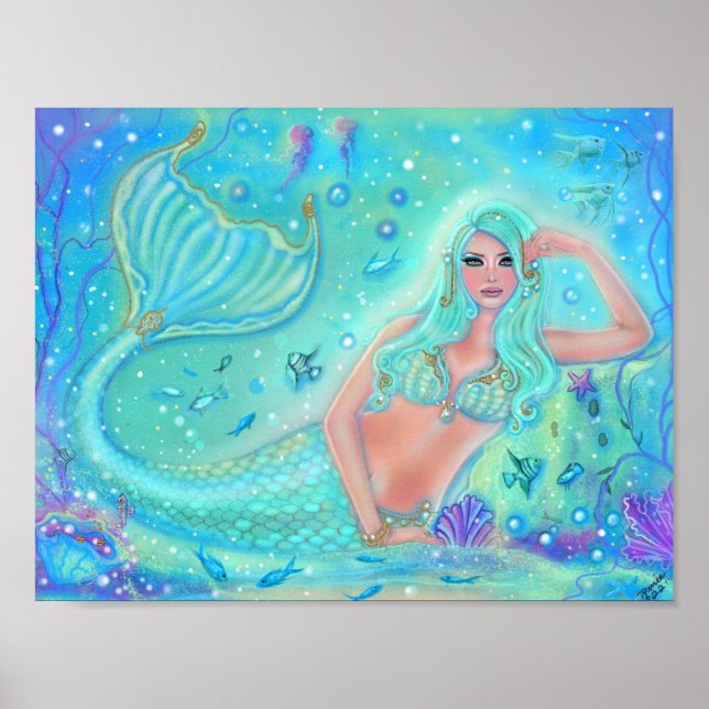 Mermaid Eira with tropical fish by Renee Lavoie  Poster (Front)