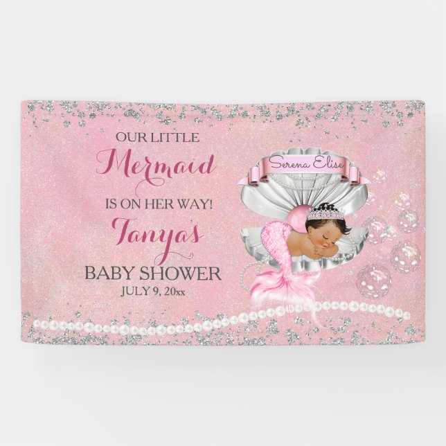 Mermaid Ethnic Baby Pink Clam Shell Pearls Banner (Horizontal)