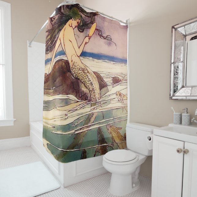 “Mermaid” Fairy Art by Alice B Woodward Shower Curtain (In Situ)