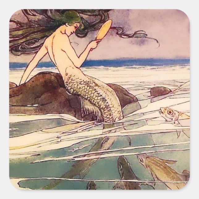 “Mermaid” Fairy Art by Alice B Woodward Square Sticker (Front)