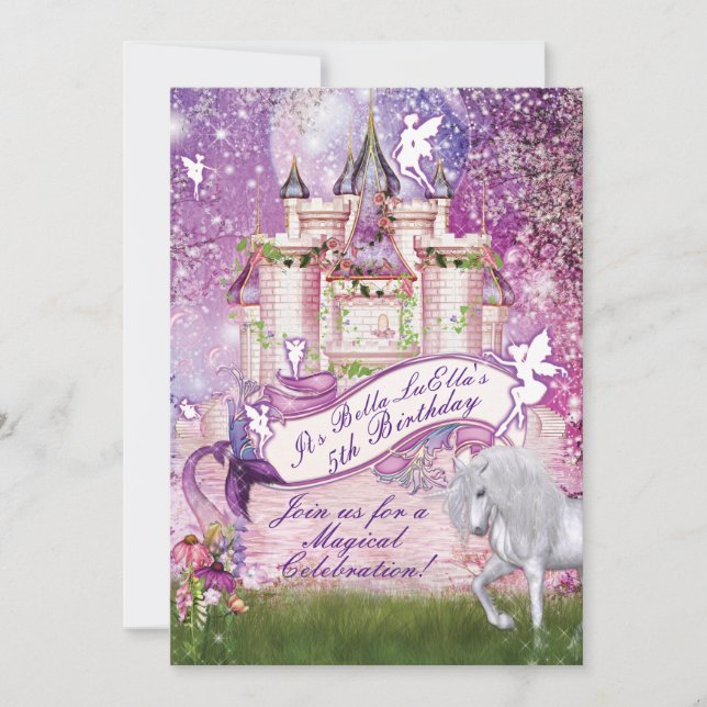 Mermaid Fairy Unicorn Castle Enchanted Invitation (Front)