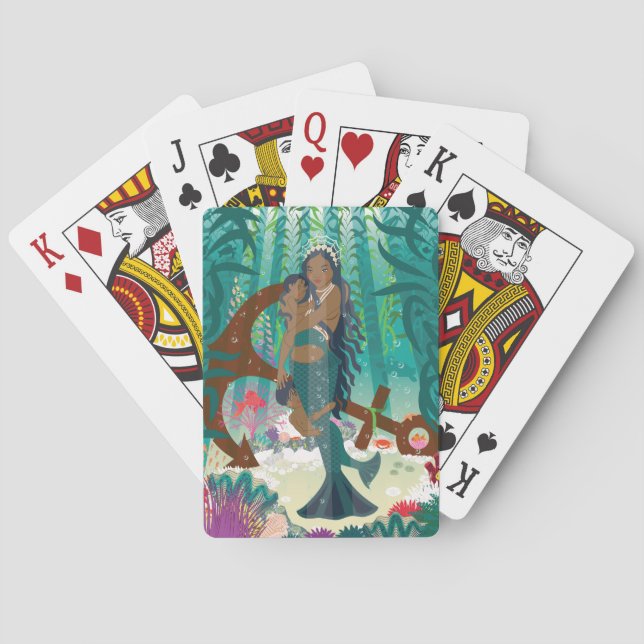 Mermaid Family (brown skin and eyes) Playing Cards (Back)