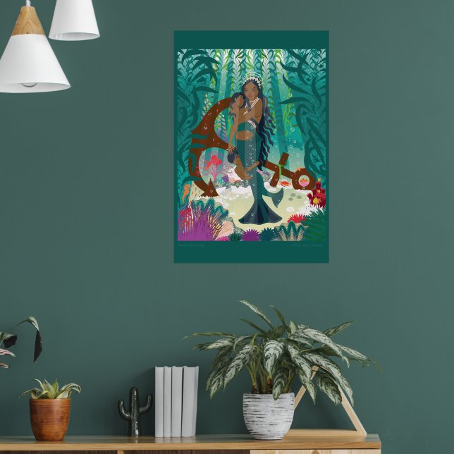 Mermaid Family (brown skin and eyes) Poster (Living Room 1)