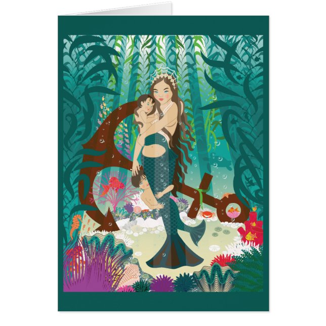 Mermaid Family (brunettes) Card (Front)