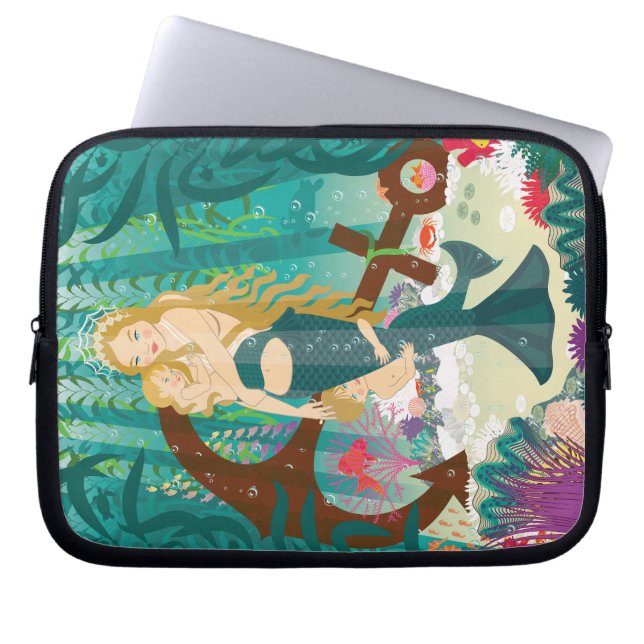Mermaid Family (dark blondes) Laptop Sleeve (Front)