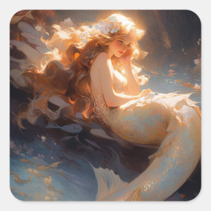 Mermaid Fantasy Art Square Sticker
