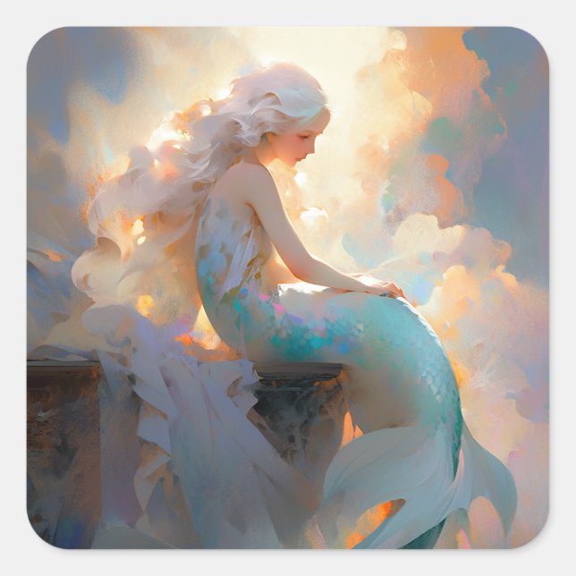 Mermaid Fantasy Art Square Sticker (Front)