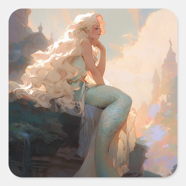 Mermaid Fantasy Art Square Sticker (Front)