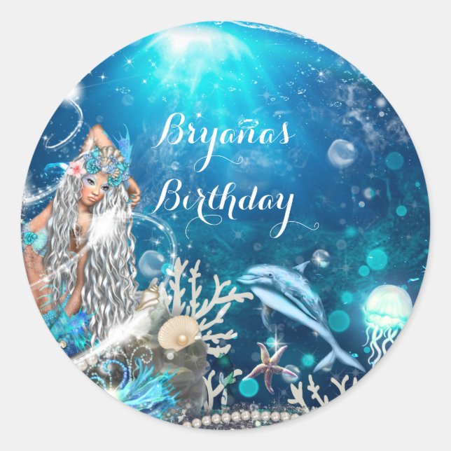 Mermaid Fantasy Blonde Enchanted Party Favour Classic Round Sticker (Front)