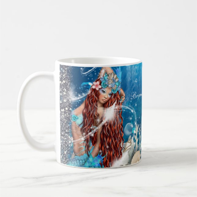 Mermaid Fantasy Red Head Enchanted Beach Coffee Mug (Left)