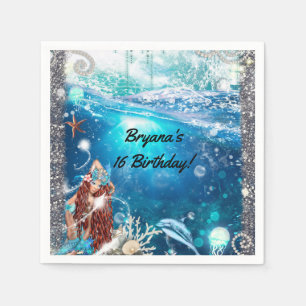 Mermaid Fantasy Red Head Enchanted Birthday Party Napkin