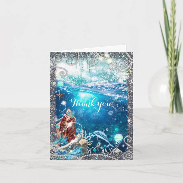 Mermaid Fantasy Red Head Enchanted Fantasy Thank You Card (Front)
