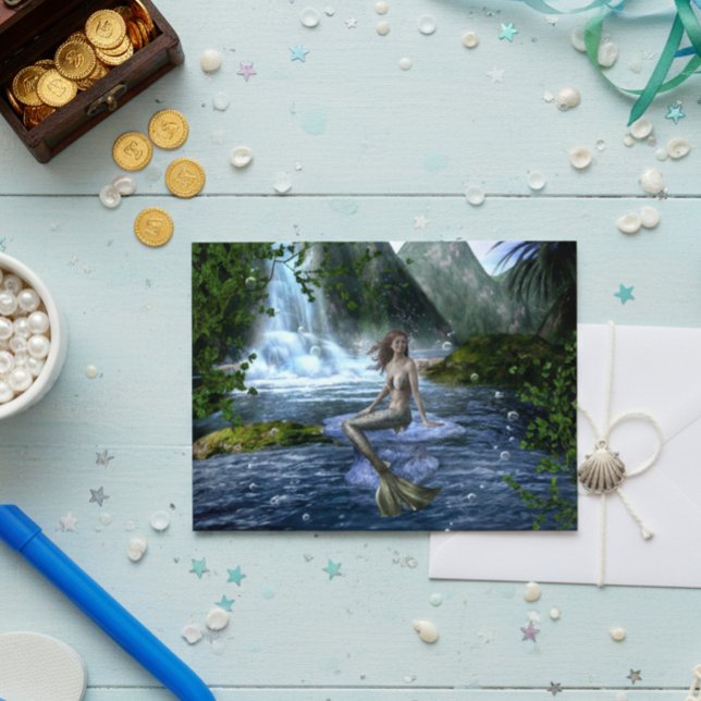 Mermaid Fantasy Waterfall Landscape Postcard (Creator Uploaded)