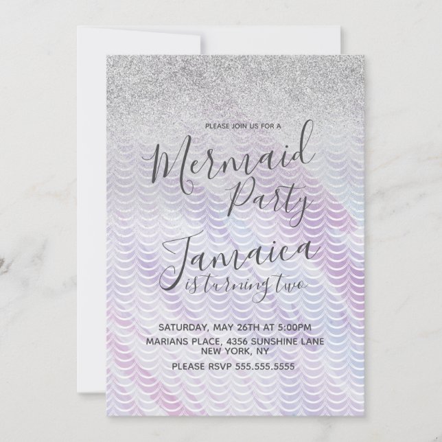 Mermaid Faux Glitter Scales Purple Birthday Invitation (Front)