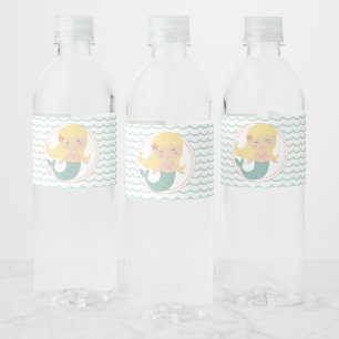 Mermaid first birthday pastel pink Birthday Water Bottle Label