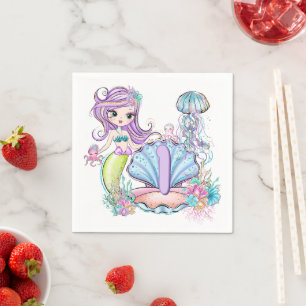 Mermaid First Birthday Whimsical Sea Life Party Napkin