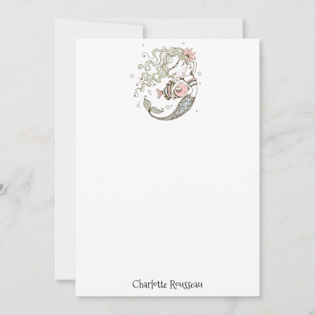 Mermaid Fish Kid's Personalised Stationery Card (Front)