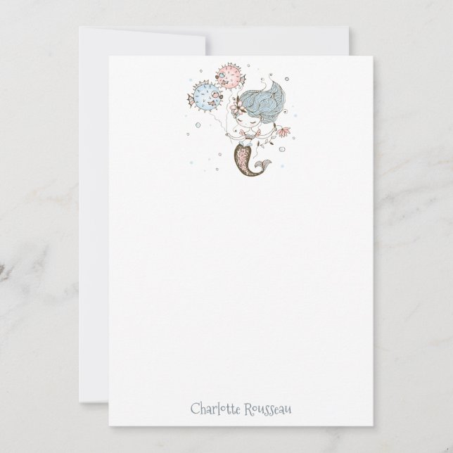 Mermaid Fish Kid's Personalised Stationery Card (Front)