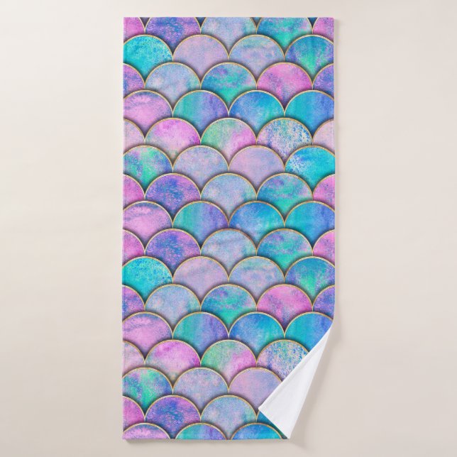 Mermaid fish scale wave japanese seamless pattern. bath towel (Bath Towel)