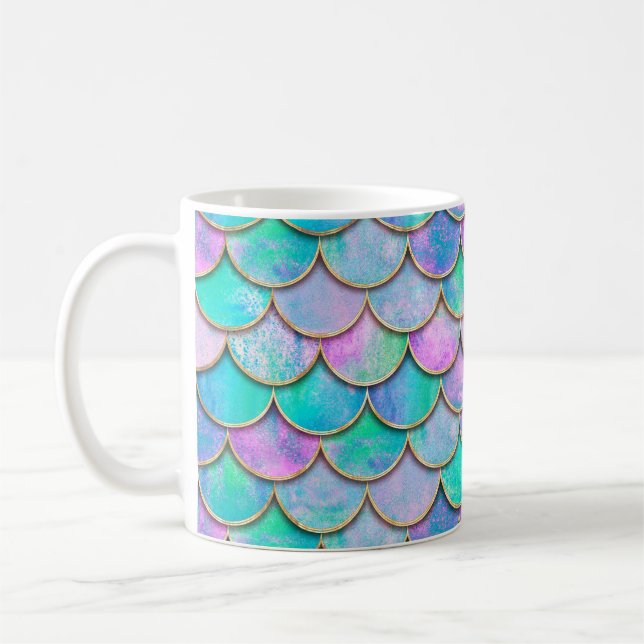 Mermaid fish scale wave japanese seamless pattern. coffee mug (Left)