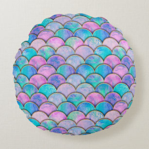 Mermaid fish scale wave japanese seamless pattern. round cushion