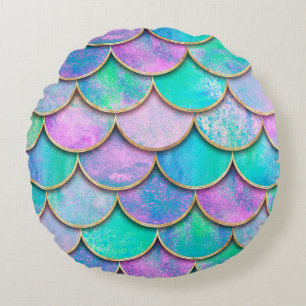 Mermaid fish scale wave japanese seamless pattern. round cushion