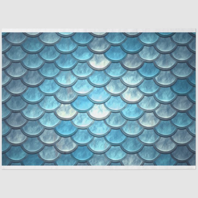 Mermaid Fish Scales Decoupage Background Turquoise Tissue Paper (Front)