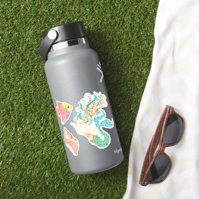 Mermaid, fish, Seashell  Vinyl Stickers (HydroFlask Insitu)