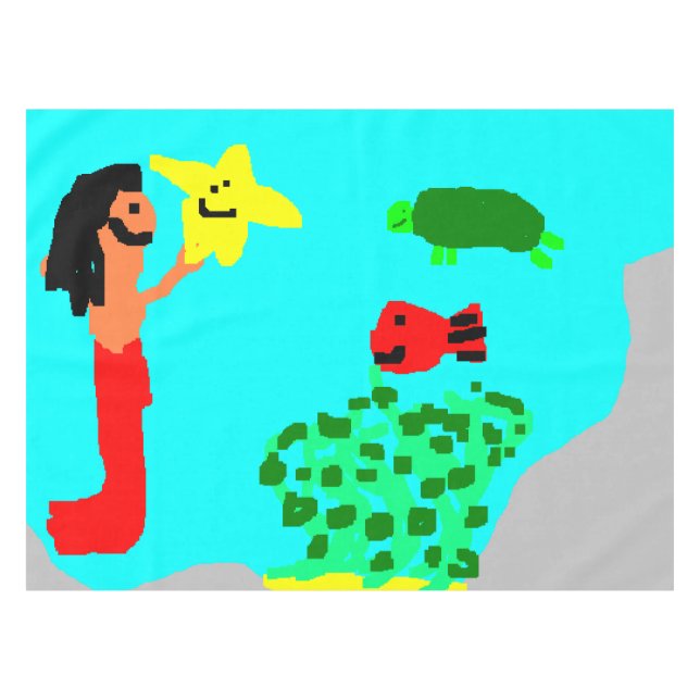 Mermaid Fish Star Turtle Ocean Kids Art Tablecloth (Front (Horizontal))