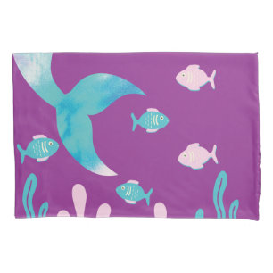 Mermaid Fish Under the Sea Pastel Purple Girls Pillowcase