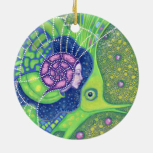 Mermaid & fish, underwater fantasy, nautical art ceramic tree decoration
