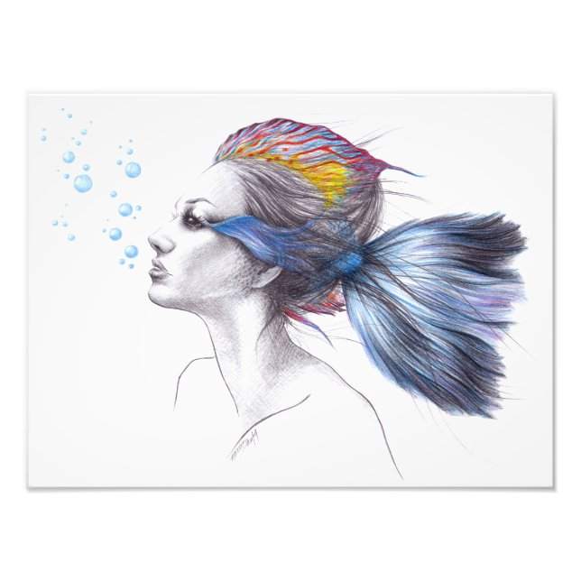 Mermaid Fish Woman Fantasy Surreal Art Drawing Photo Print (Front)