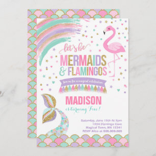 Mermaid & Flamingo Birthday Invitation Magic Party