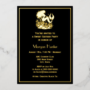 Mermaid Flowing Hair Sea Life Sweet Sixteen Foil Holiday Card