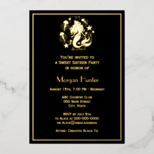 Mermaid Flowing Hair Sea Life Sweet Sixteen Foil Holiday Card